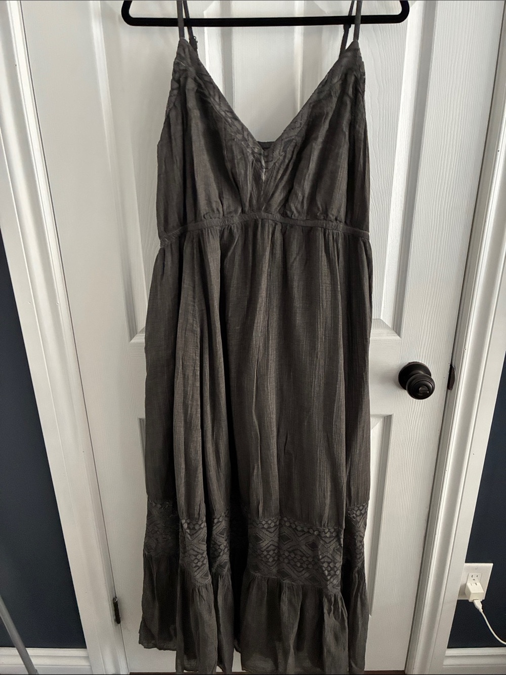 Spaghetti-Strap Maxi Dress in Charcoal Gray